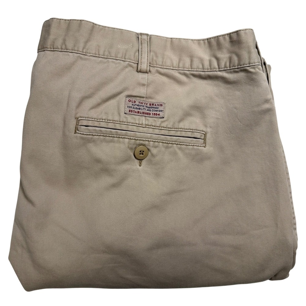 Old Navy Mens Plain Front Khakis 42x30 Tan Cotton Twill Straight Chino Pants